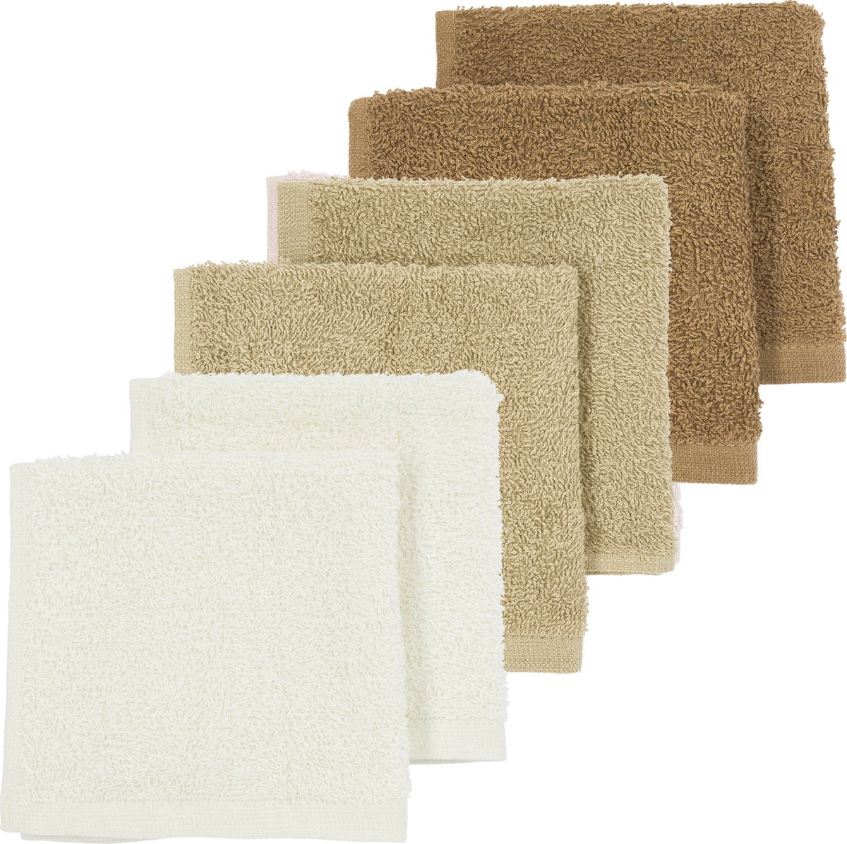Meyco baby uni lingettes pour le visage - paquet de 6 - tissu éponge - caramel sable blanc cassé - 30x30cm
