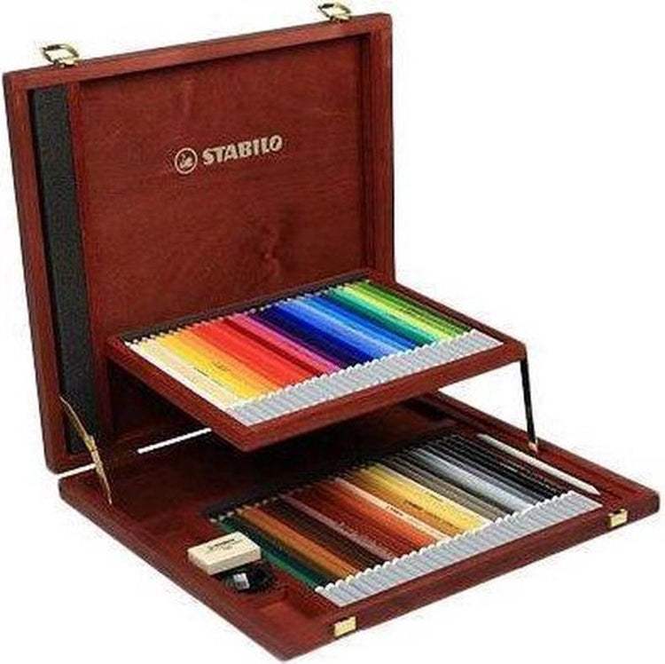 Stabilo carbothello - crayons de couleur pastel citron vert - boîte en bois de luxe - 60 couleurs - taille-crayon spécial - gomme pétrie et crayon plume