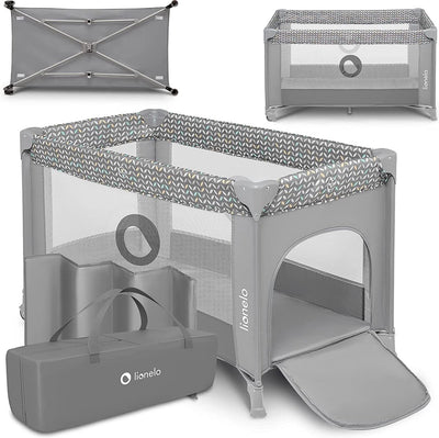 Lit de camping Lionelo 3 en 1 - lit bébé parc pliant lit de voyage - 60x120 cm - 0-36 mois jusqu'à 15 kg - avec matelas confort - entrée latérale avec fermeture éclair - roulettes - sac de transport - lit bébé stefi berceau bébé