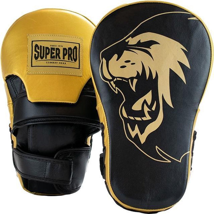 Gants de combat super pro longs en cuir courbé noir or