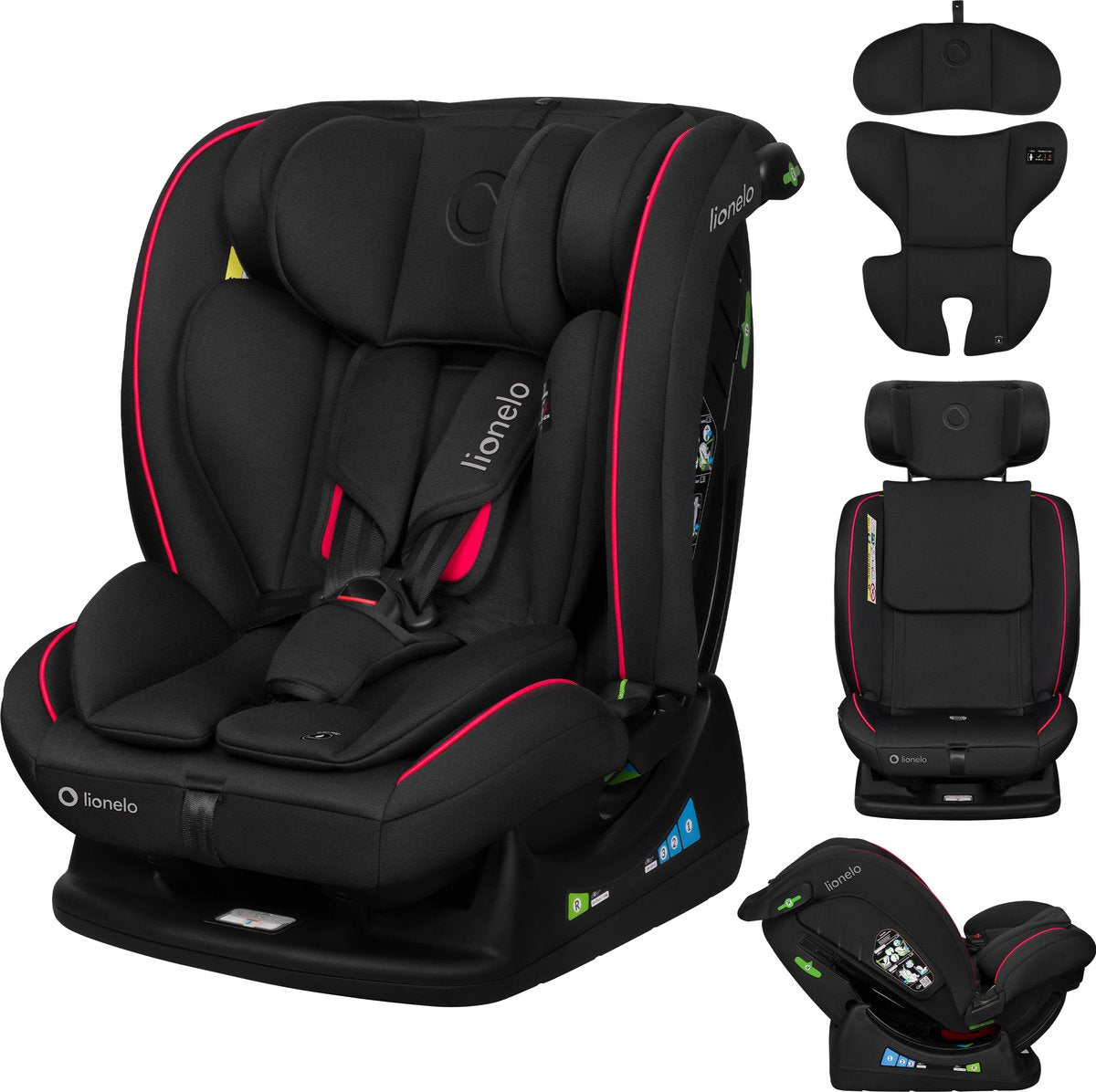 Siège auto Lionelo aart i-size – pour enfants 40-150 cm – 4en1 groupe 0-1-2-3 – i-size r129 – avant et arrière (rwf jusqu'à 105 cm) – fixation avec ceinture auto – appui-tête en mousse à mémoire de forme – 13 positions – insert confort – housse lavable