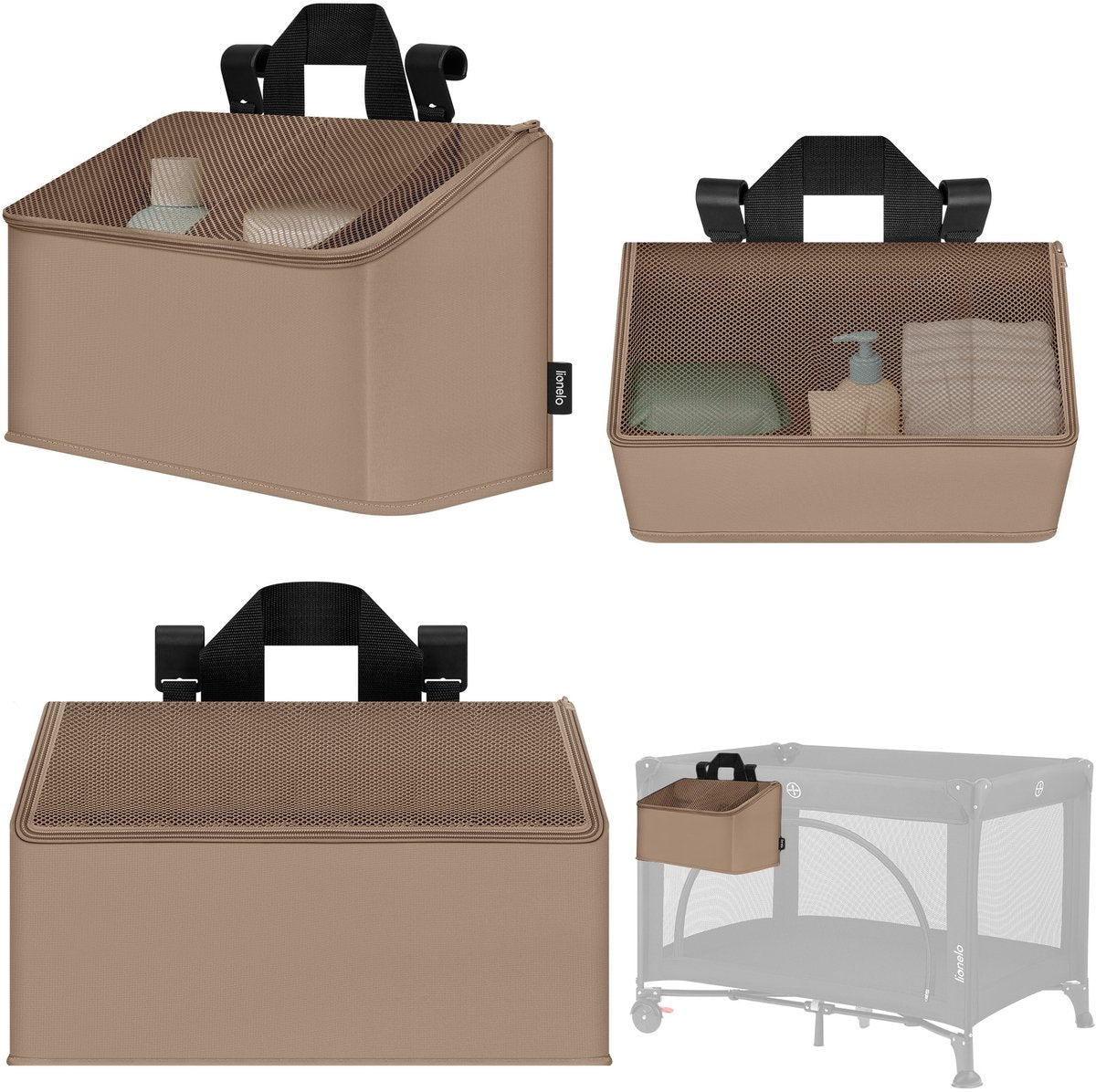 Lionelo sidepocket medium – poche de chevet organisateur de berceau 43×15×23 cm – poignée 3 compartiments à fermeture éclair – pour lit de voyage, boîte cododo – renforcé, multifonctionnel amovible