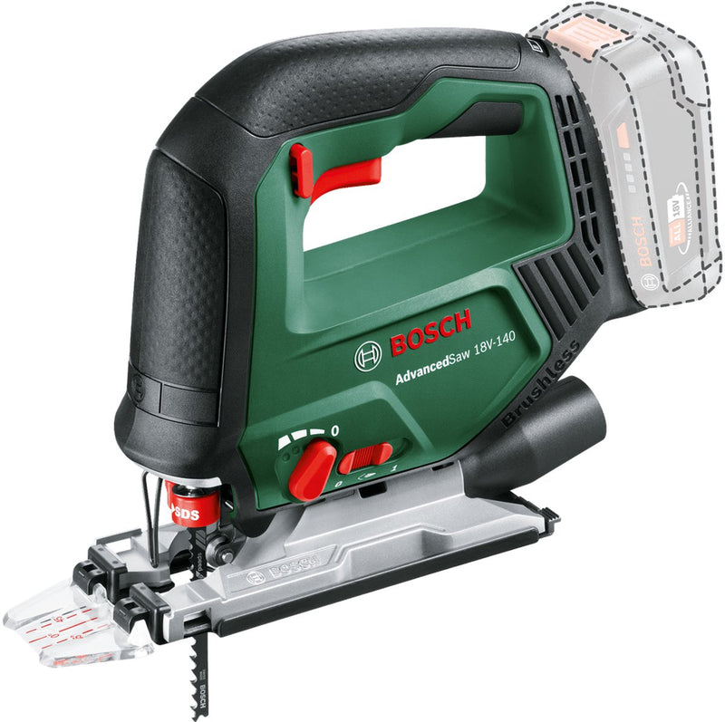 Bosch advancedsaw 18v-140 - scie sauteuse sans fil - comprenant 3x lame de scie (t144d) - contrôle de coupe - sabot de protection - cache-poussière - plaque anti-éclats - hors chargeur et batterie li-ion 18 v