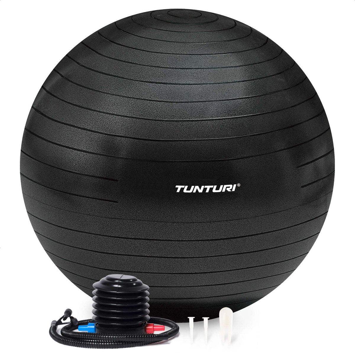 Ballon de fitness Tunturi anti-éclatement avec pompe - ballon de yoga 55 cm - ballon de pilates - ballon de grossesse - poids utilisateur 220 kg - avec application d'entraînement - noir