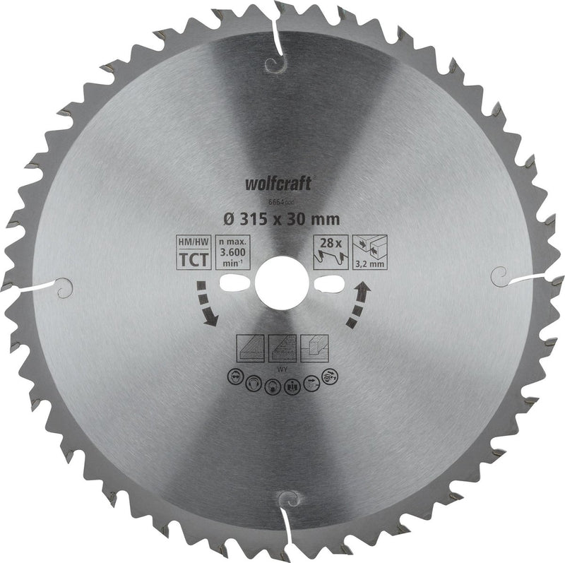 Wolfcraft - lame de scie circulaire pour table de scie 315x30mm - 28 dents - lame de scie pour scie à table - série verte - 6664000