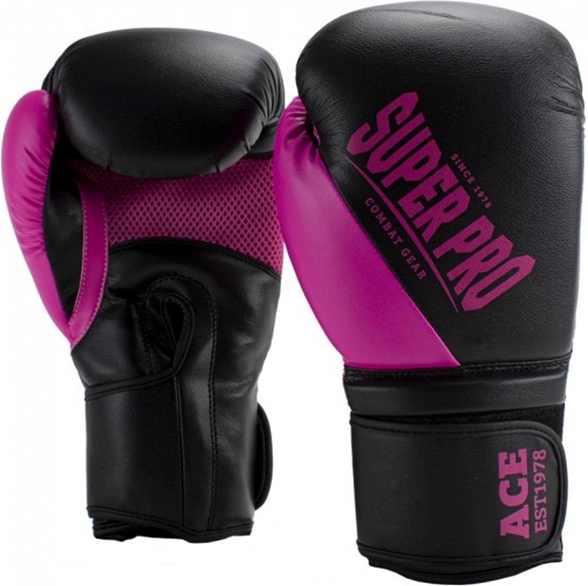 Gants de boxe Super Pro Combat Gear Ace (kick) noir rose 14oz