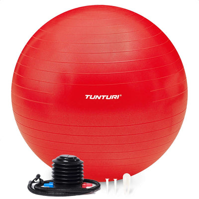 Ballon de fitness Tunturi anti-éclatement avec pompe - ballon de yoga 90 cm - ballon de pilates - ballon de grossesse - poids utilisateur 220 kg - avec application d'entraînement - rouge