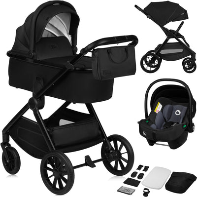 Lionelo layla - poussette 3en1 - ensemble xxl - incl. siège auto i-size - polyvalent et toute l'année - grandes roues - utilisation d'une seule main - pour tous types de terrains - kit d'accessoires
