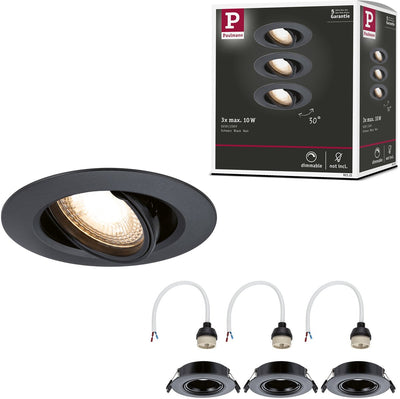Lampe encastrable Paulmann lot de 3 orientable ronde 90 mm 30° gu10 max. 3x10w 230v dimmable noir