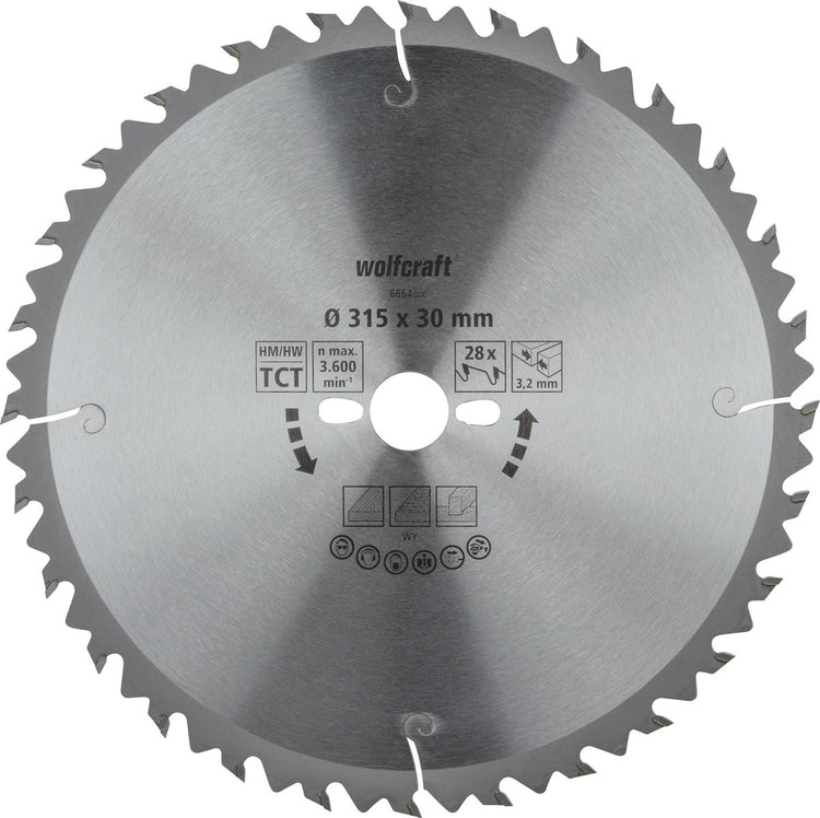 Wolfcraft - lame de scie circulaire pour table de scie 315x30mm - 28 dents - lame de scie pour scie à table - série verte - 6664000