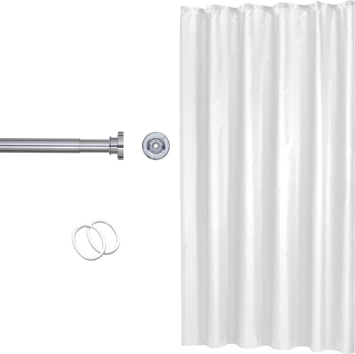 Sealskin seallux tringle à rideau de douche 80-130 cm avec rideau de douche 180x200 cm comprenant 12 anneaux chrome blanc