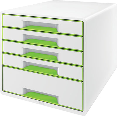 Caisson à tiroirs Leitz wow cube avec 5 tiroirs - rangement avec compartiments - pour le bureau et le travail à domicile - idéal pour le bureau à domicile - blanc vert