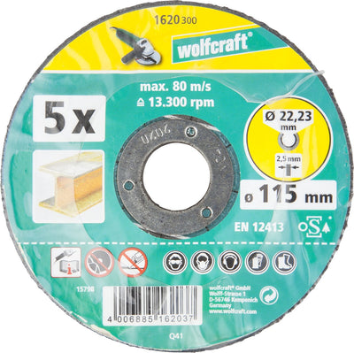 Wolfcraft - disques à tronçonner pour métal - 115mm - 5 pièces - coudé - 1620300