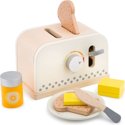 Ensemble de jeu grille-pain en bois Woet ® - comprenant pain, beurre, couteau, assiette et confiture - robot culinaire jouet - grille-pain pour enfants - jouets de cuisine de jeu de rôle - à partir de 3 ans