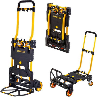 Diable et chariot de transport Stanley 2 en 1 - sxwtd-ft585 - capacité de chargement jusqu'à 137 kg - chariot à plateforme pliable - multifonctionnel - noir jaune