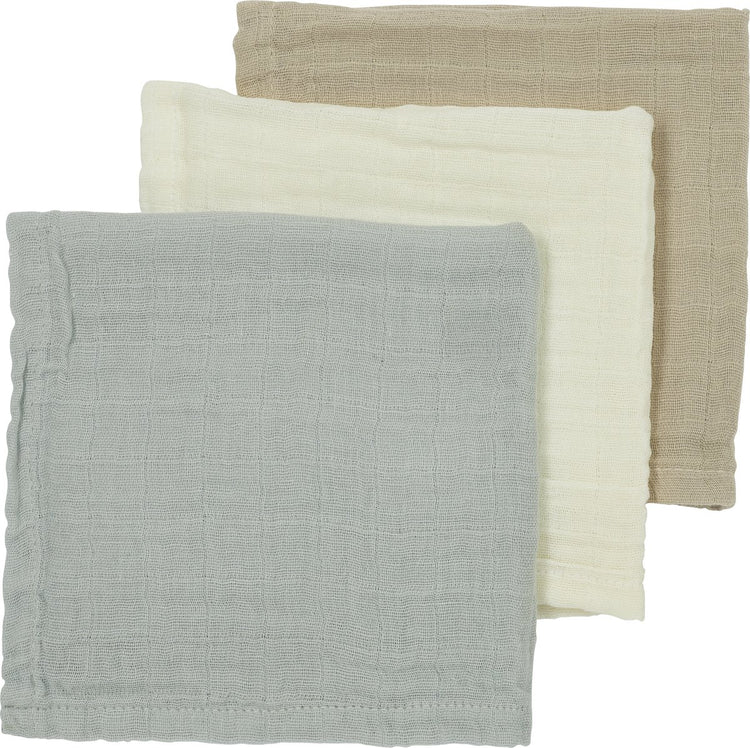 Meyco baby uni lingettes visage - pack de 3 - hydrophiles - blanc cassé gris clair sable - 30x30cm