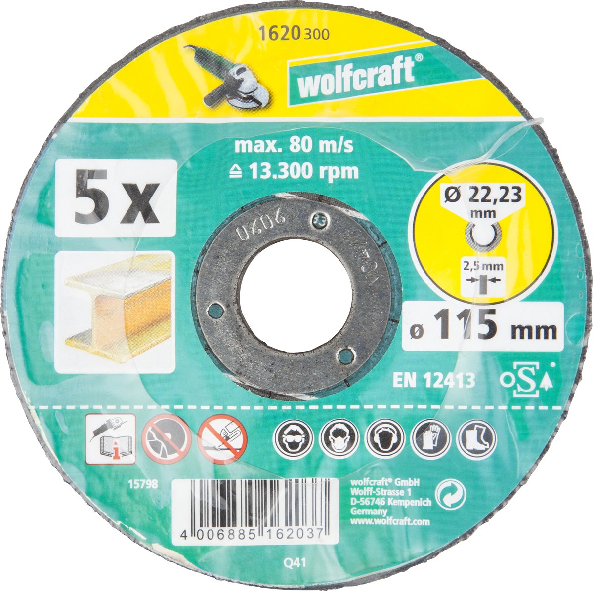 Wolfcraft - disques à tronçonner pour métal - 115mm - 5 pièces - coudé - 1620300