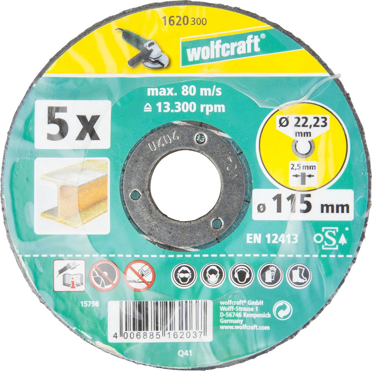 Wolfcraft - disques à tronçonner pour métal - 115mm - 5 pièces - coudé - 1620300