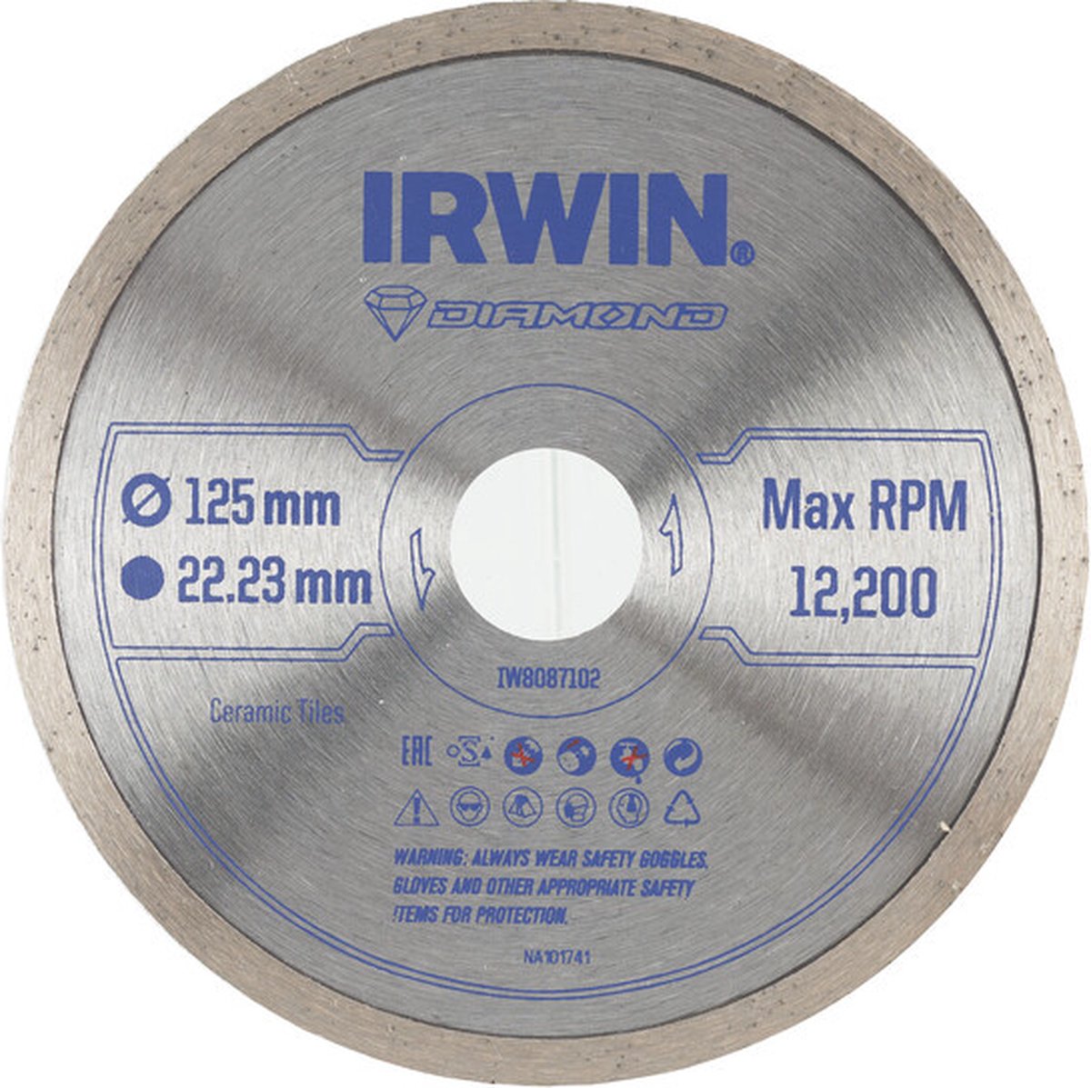 Lame de scie diamantée Irwin pro performance 125 mm pour meuleuse d'angle, céramique et carrelage, bord complet
