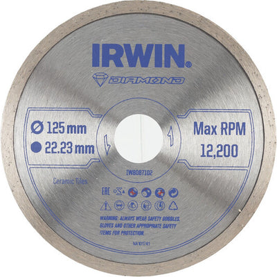 Lame de scie diamantée Irwin pro performance 125 mm pour meuleuse d'angle, céramique et carrelage, bord complet