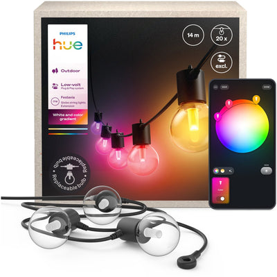 Cordon lumineux extérieur Philips Hue Festavia avec lampes globe - 21 mètres - 30 lampes - rallonge