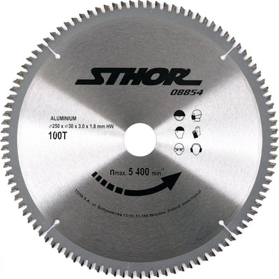 Lame de scie circulaire Sthor ø250mm - 100t -diamètre intérieur 30 mm - pour aluminium