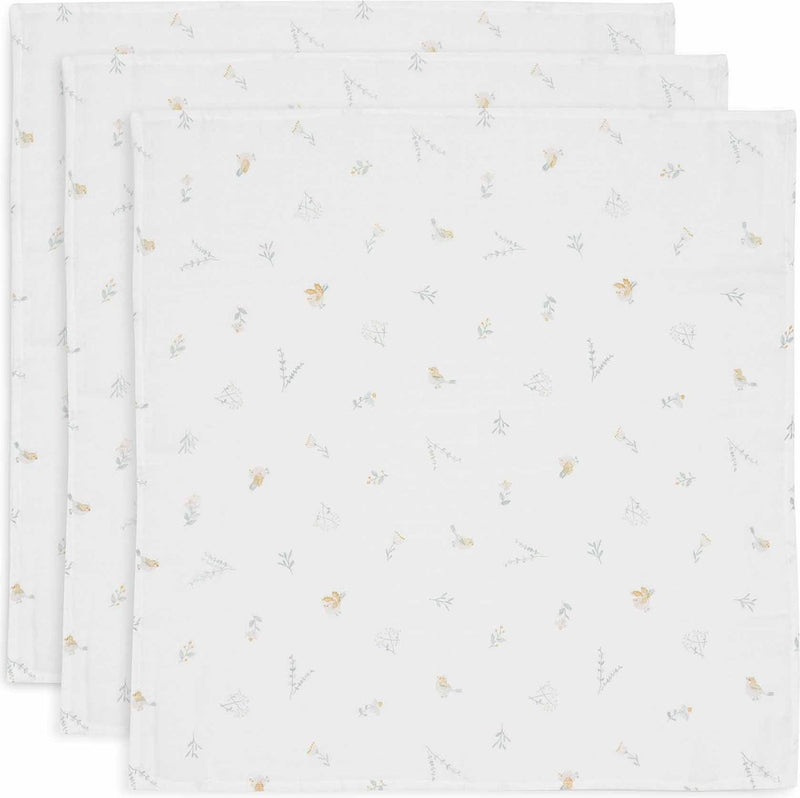 Jollein - tissu hydrophile petit 70x70cm - torchons - coton doux - 3 pièces - jolis oiseaux