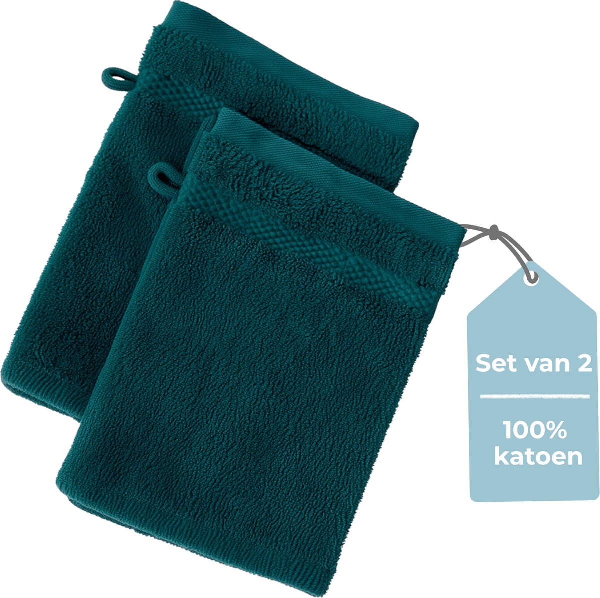 Faire taire. gant de toilette Living Hush Living - lot de 2 - 100 % coton - qualité lourde 500 g m2 - bordure élégante et boucle de suspension - 16x22 cm - vert foncé