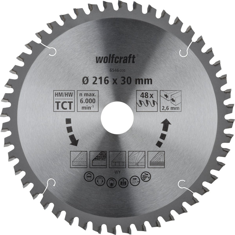 Wolfcraft - lame de scie à tronçonner 216x30mm - 216mm pour des coupes fines et nettes - 6546000
