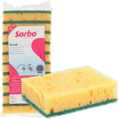Éponges à récurer Sorbo xl – lot de 10 pièces – éponges de nettoyage extra larges – surface de ponçage verte résistante – pour saletés et graisses tenaces