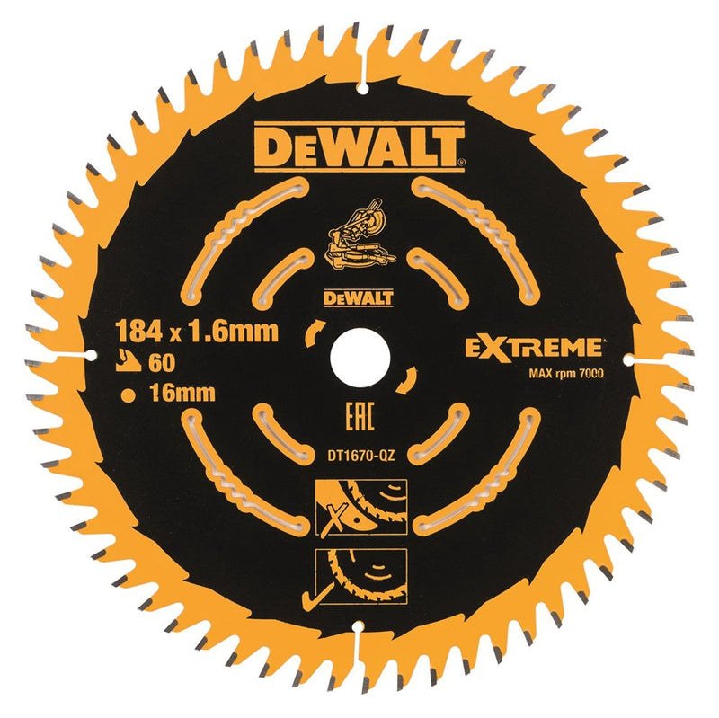 Accessoires Dewalt lame de scie circulaire 184x16x60t, dents alternées, positif 7°, encoche 1,65mm - dt1670-qz
