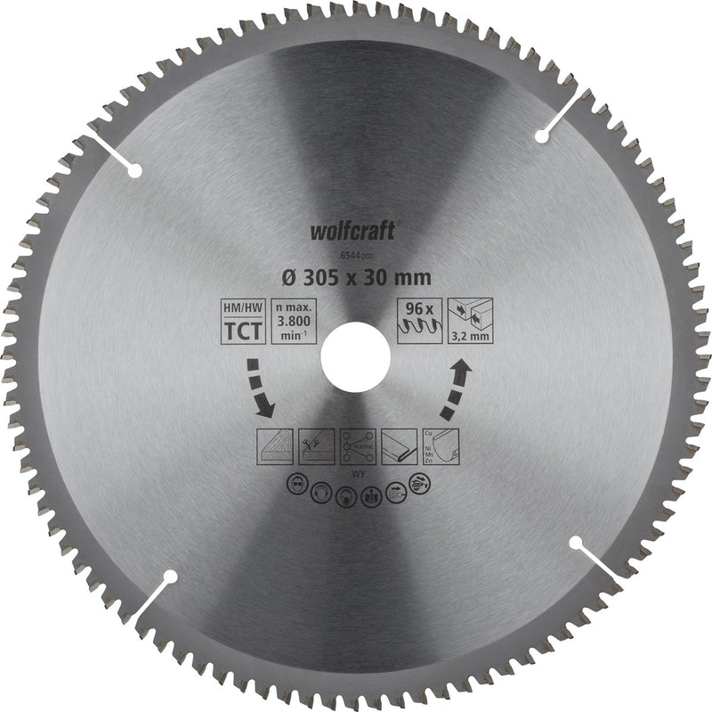 Wolfcraft - lame de scie 305x30mm pour scie à tronçonner - 96 dents - scie à onglet - série lilas - 6544000
