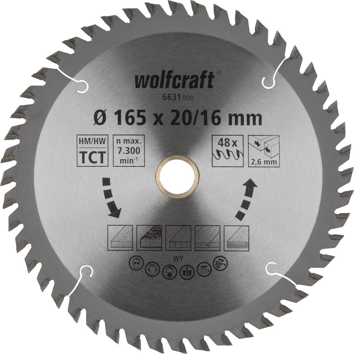 Wolfcraft - lame de scie circulaire 165x20 16mm - 48 dents - lame de scie pour scie circulaire - série orange - 6631000