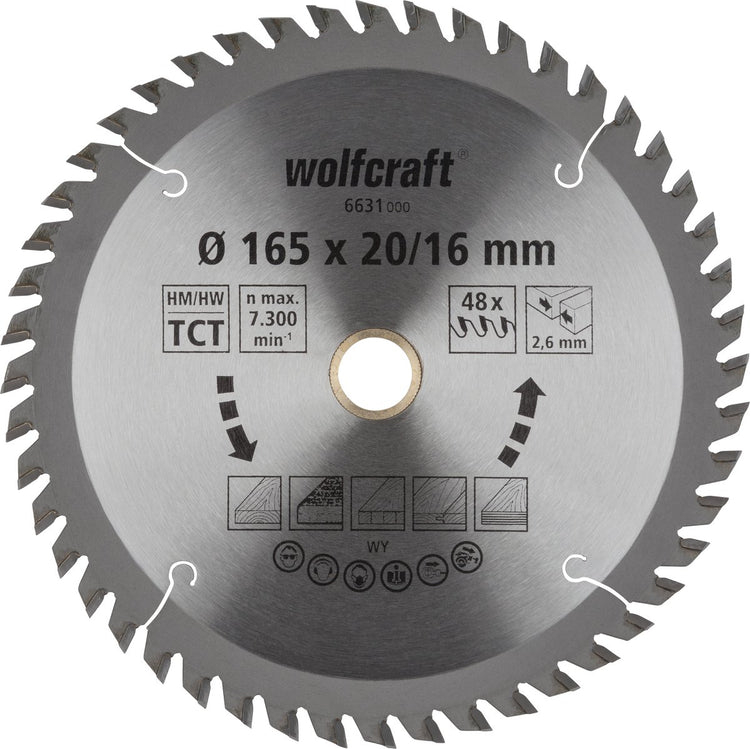 Wolfcraft - lame de scie circulaire 165x20 16mm - 48 dents - lame de scie pour scie circulaire - série orange - 6631000