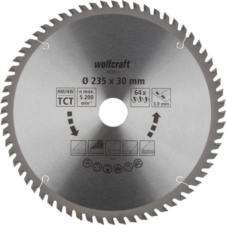 Wolfcraft - lame de scie circulaire 235 mm - 64 dents - alésage 30 mm - pour scie circulaire - 235x30 - 6635000