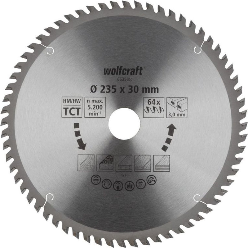 Wolfcraft - lame de scie circulaire 235 mm - 64 dents - alésage 30 mm - pour scie circulaire - 235x30 - 6635000