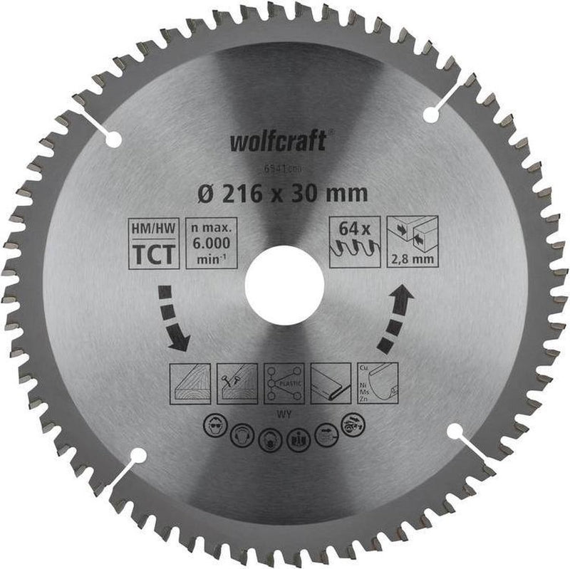 Wolfcraft - lame de scie 216 x 30 mm - 64 dents - lame de scie à onglet hm, série lilas - 6541000