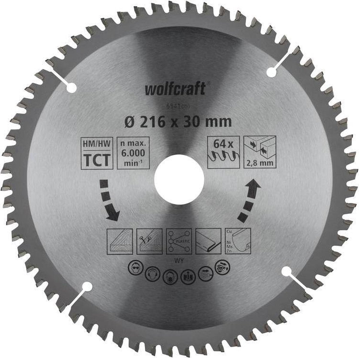 Wolfcraft - lame de scie 216 x 30 mm - 64 dents - lame de scie à onglet hm, série lilas - 6541000