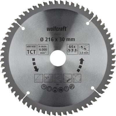 Wolfcraft - lame de scie 216 x 30 mm - 64 dents - lame de scie à onglet hm, série lilas - 6541000