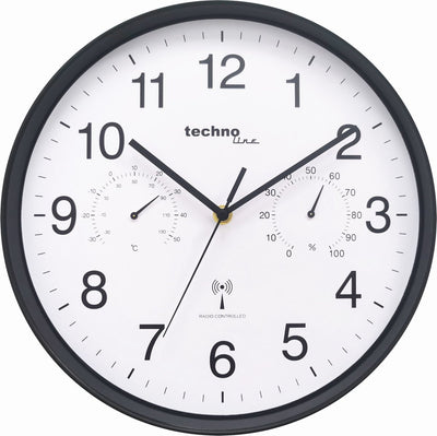 Technoline wt 8945 - horloge murale - analogique - ronde - fenêtre en plastique - affichage de l'heure radio-piloté - température intérieure - humidité intérieure - noir