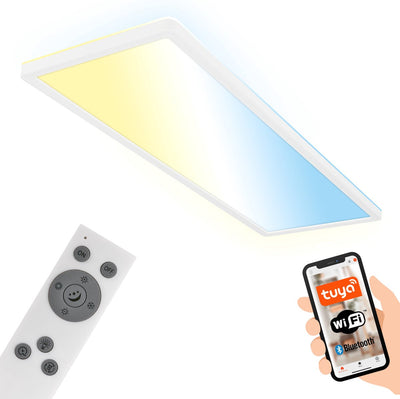 Briloner tava - plafonnier LED intelligent - via application et commande vocale - avec télécommande - dimmable - lumière indirecte - 58 x 20 x 3 cm - blanc