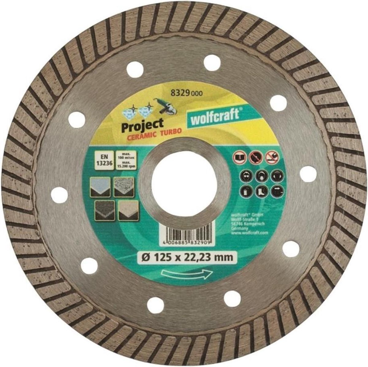 Wolfcraft - diamond cutting disc 125mm - pro ceramic turbo for angle grinders - 8329000