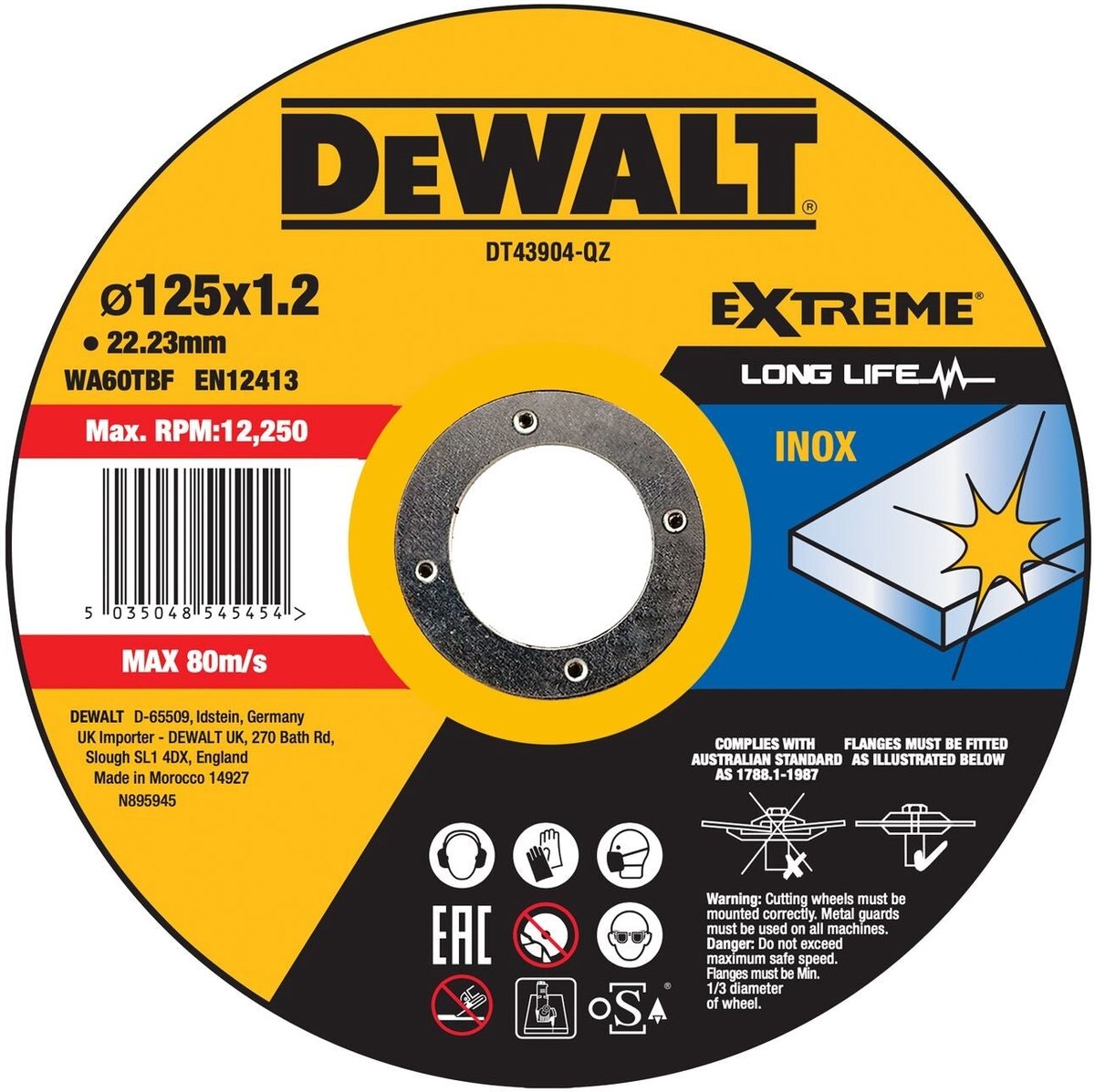 Dewalt dt43904 disque à tronçonner acier inoxydable 125mm