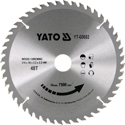 Lame de scie circulaire Yato ø216 mm - 48t - diamètre intérieur - 30 mm