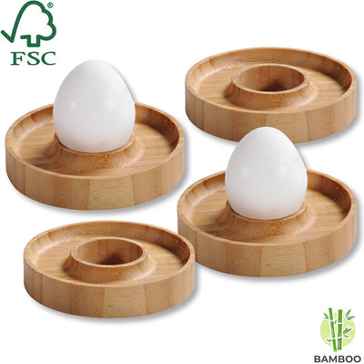 Kesper fscâ® en bois de bambou - lot de 4 coquetiers - avec bord pratique pour placer la coquille d'œuf - lot de coquetiers 4 pièces
