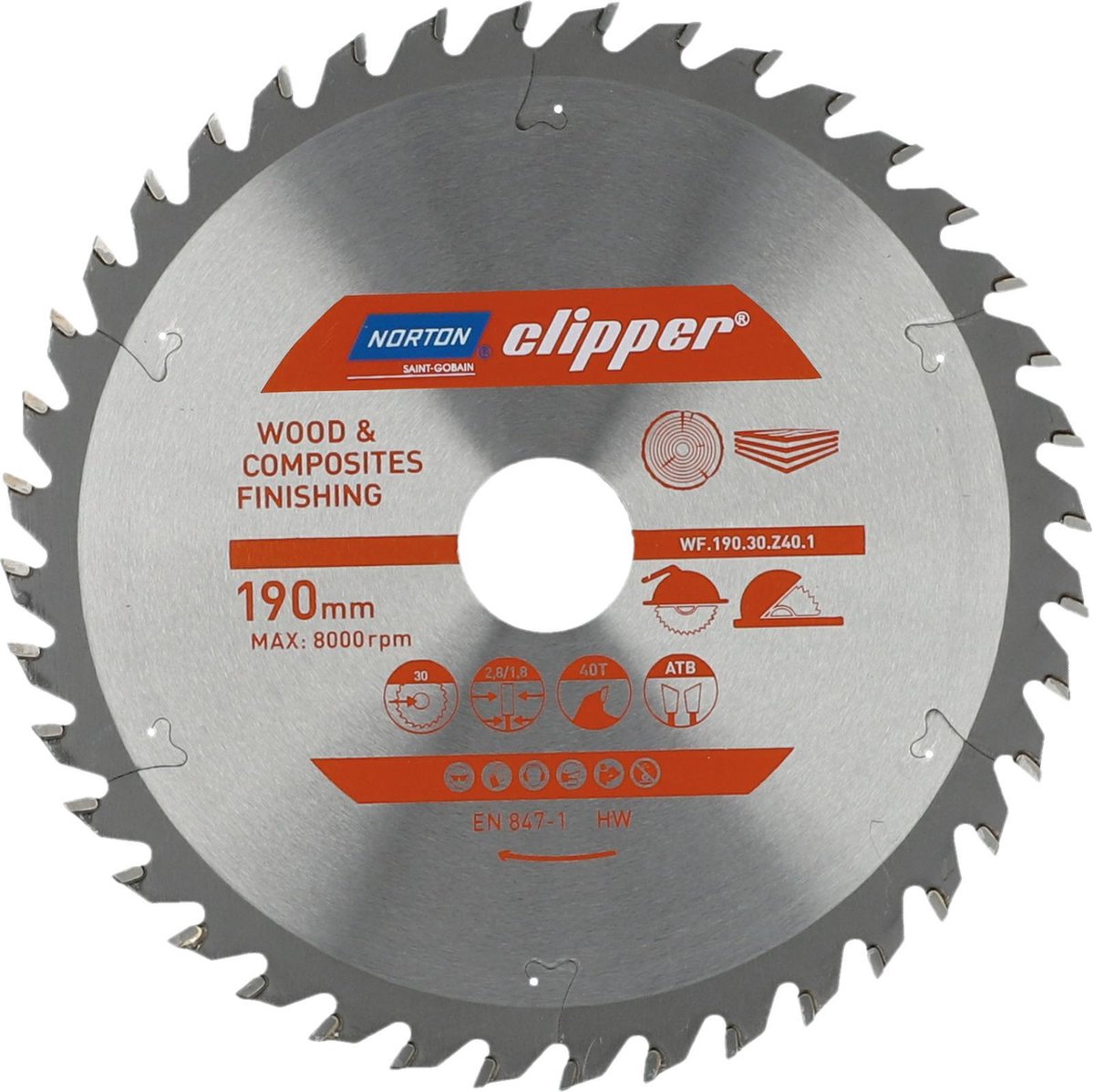 Clipper Norton bois et composite - lame de scie finition ATB - 190mm - 40 dents - pour scies circulaires et scies à tronçonner