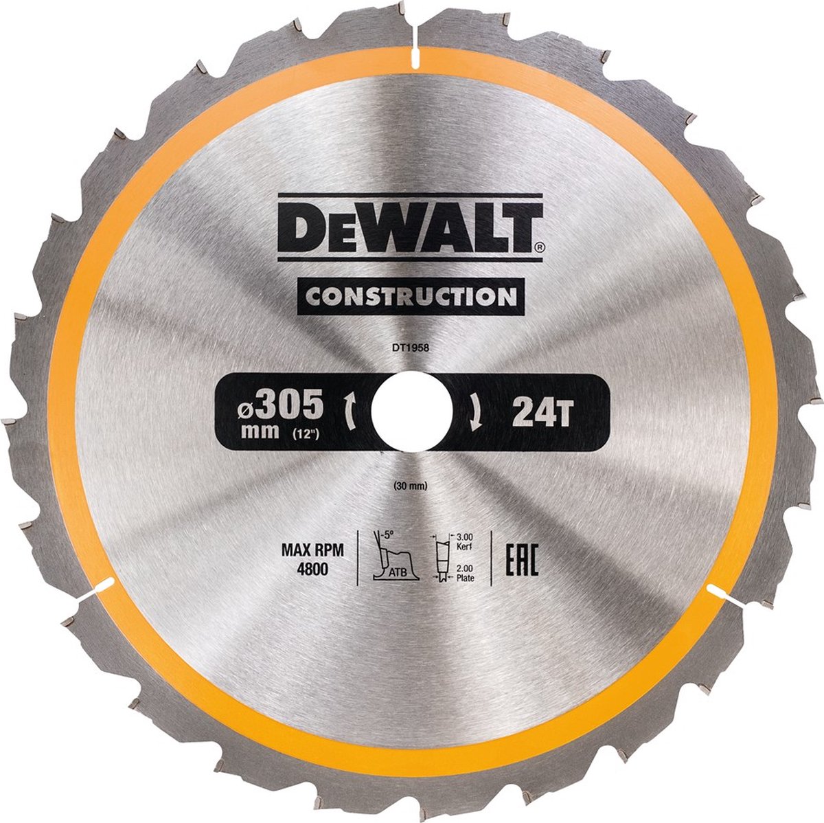 Accessoires Dewalt lame de scie circulaire 305x30x24t, négatif 5°, encoche 3mm - dt1958-qz