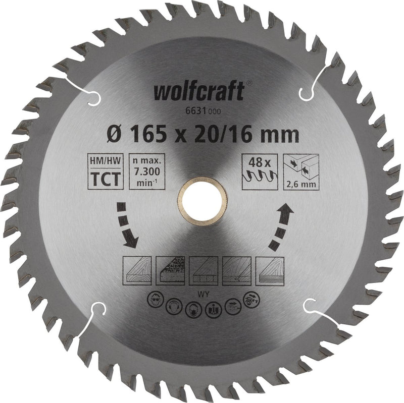 Wolfcraft - lame de scie circulaire 165x20 16mm - 48 dents - lame de scie pour scie circulaire - série orange - 6631000