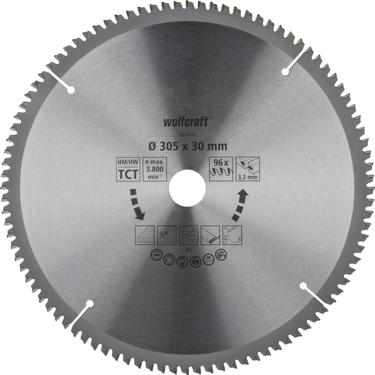 Wolfcraft - lame de scie 305x30mm pour scie à tronçonner - 96 dents - scie à onglet - série lilas - 6544000