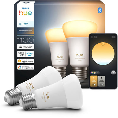 Ampoule LED intelligente Philips Hue A67, lumière blanche chaude à froide, culot E27, lot de 2